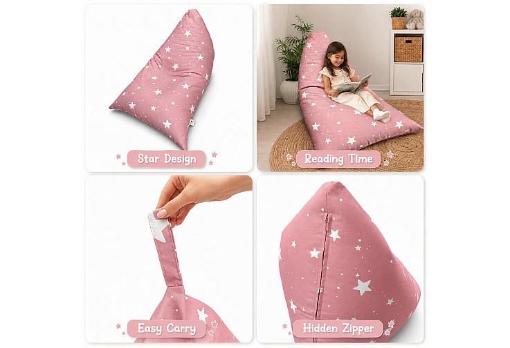 Детски пуф лежанка Little Stars, 100% памук, розов барбарон със звезди, 127x81x76 см