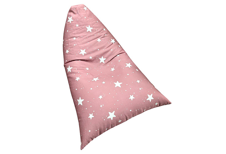 Детски пуф лежанка Little Stars, 100% памук, розов барбарон със звезди, 127x81x76 см