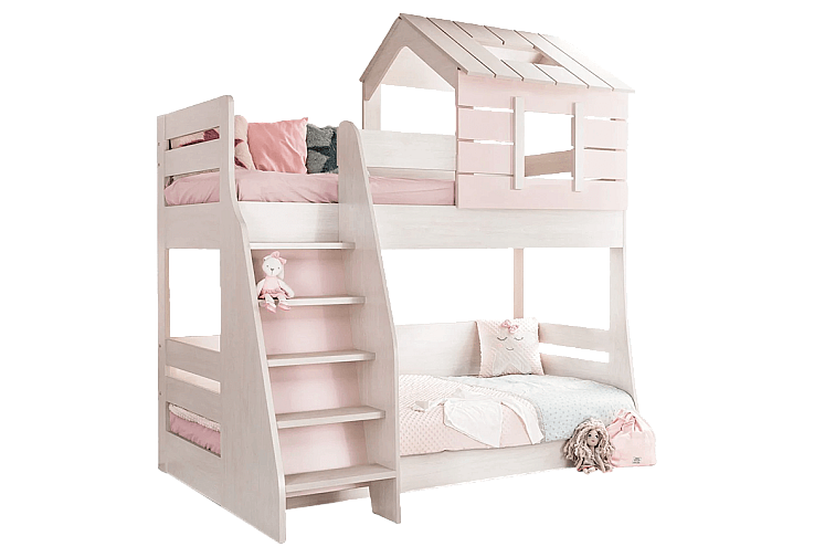 Двуетажно детско легло PINK HOUSE - ляво