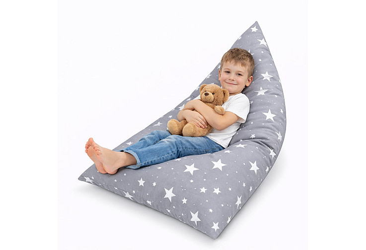 Детски пуф лежанка Little Stars, 100% памук, сив барбарон със звезди, 127x81x76 см