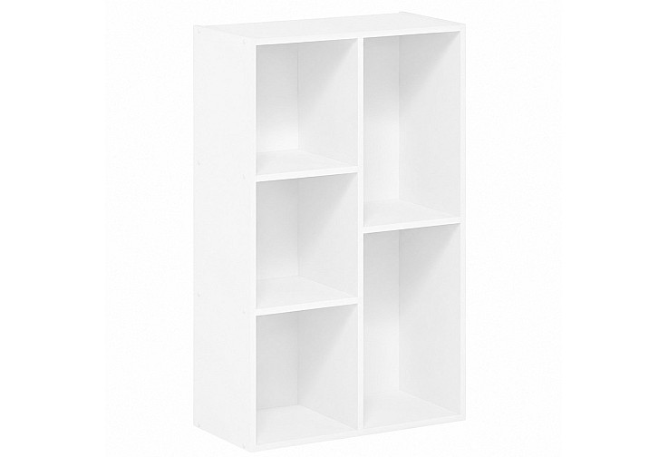 Детска етажерка с 5 отделения, бял органайзер за книги и играчки, 49.5×24×80 см
