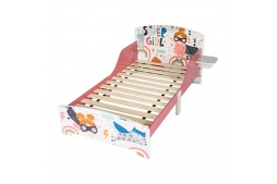 Детско дървено легло със защита от падане, ламелна подматрачна рамка 140/70 см, удобна поставка - SUPER GIRL