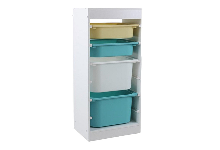 Детски шкаф GINGER HOME, етажерка за играчки с 4 кутии за съхранение, бял