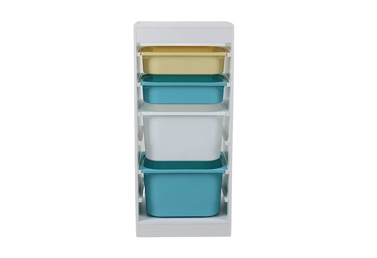 Детски шкаф GINGER HOME, етажерка за играчки с 4 кутии за съхранение, бял