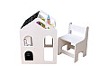 Детско Бюро Къщичка GINGER HOME със Столче, Етажерка и Черна Дъска, Монтесори Маса за Рисуване и Учене, Бяло, Масивно Дърво и MDF, 55.5x51x69 см