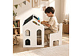 Детско Бюро Къщичка GINGER HOME със Столче, Етажерка и Черна Дъска, Монтесори Маса за Рисуване и Учене, Бяло, Масивно Дърво и MDF, 55.5x51x69 см