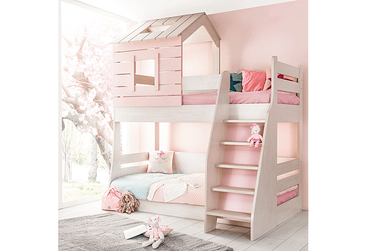 Двуетажно детско легло PINK HOUSE - дясно