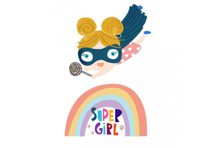 Комплект 2 броя стикери SUPER GIRL за декорация на детска стая, стена, прозорец, мебели
