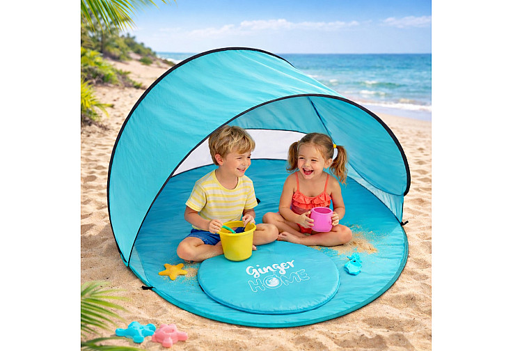 Детска Pop-Up Палатка за Игра GINGER HOME с UV Защита 50+ – Кръгла, Лека и Сгъваема, за Плаж и Градина, 150×150×90 см