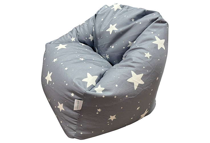 Детски пуф кресло Little Stars, 100% памук, сив барбарон със звезди, 55x44x55 см