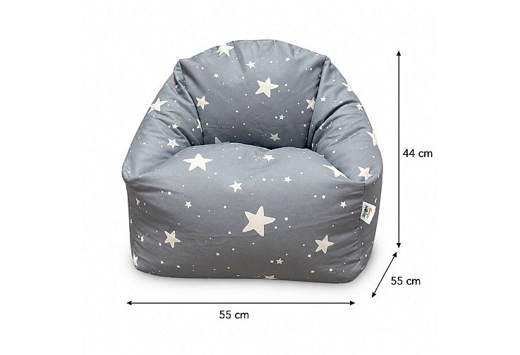 Детски пуф кресло Little Stars, 100% памук, сив барбарон със звезди, 55x44x55 см