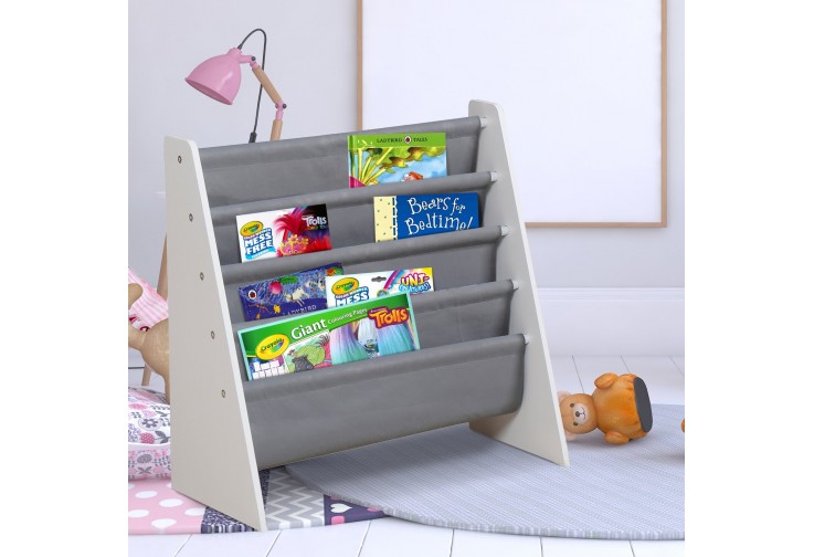 Детска етажерка за книги и играчки, органайзер библиотека за детска стая - WHITE/GREY