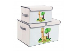 Комплект 2 броя сгъваеми кутии за съхранение с капак и дръжки - GIRAFFE, за детски играчки, книжки, дрехи