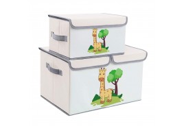 Комплект 2 броя сгъваеми кутии за съхранение с капак и дръжки - GIRAFFE, за детски играчки, книжки, дрехи