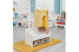 Дървена стойка за детски дрехи, етажерка с рафтове за съхранение - WHITE/GREY