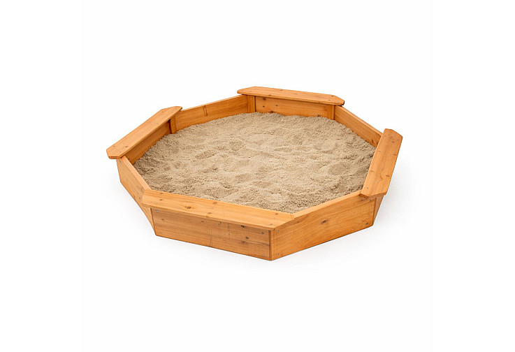 Детски дървен пясъчник - 8-странен модел с 4 седалки, 134.5×134.5 см