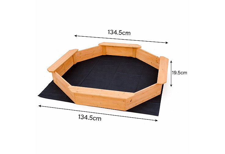 Детски дървен пясъчник - 8-странен модел с 4 седалки, 134.5×134.5 см