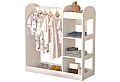 Детска стойка за дрехи с огледало - отворен детски гардероб с рафтове и закачалки, бял, 94x38x100 см