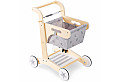 Детска Монтесори дървена проходилка, количка за пазаруване с кош, играчка за бутане, 52 см