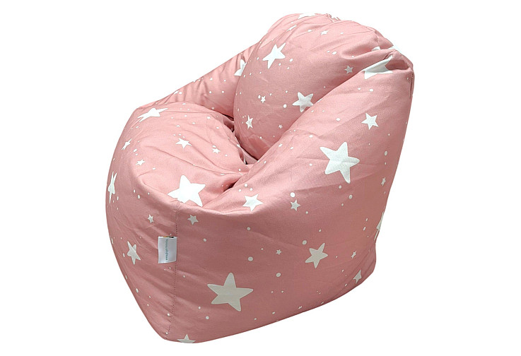 Детски пуф кресло Little Stars, 100% памук, розов барбарон със звезди, 55x44x55 см