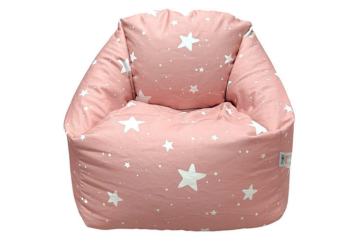 Детски пуф кресло Little Stars, 100% памук, розов барбарон със звезди, 55x44x55 см