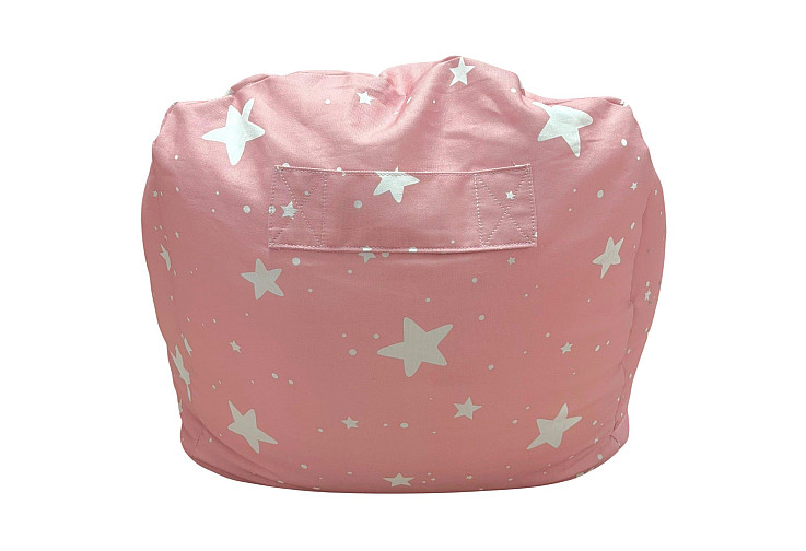 Детски пуф кресло Little Stars, 100% памук, розов барбарон със звезди, 55x44x55 см