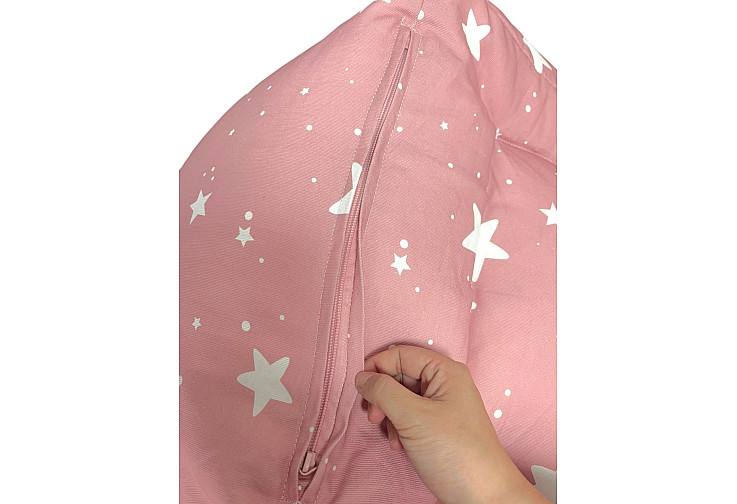 Детски пуф кресло Little Stars, 100% памук, розов барбарон със звезди, 55x44x55 см