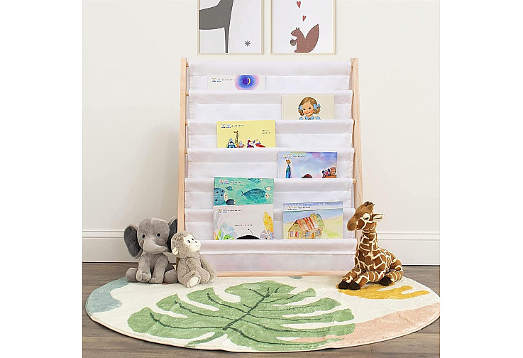 Детска етажерка за книги дърво, 6 рафта, Монтесори 64x30x79 см
