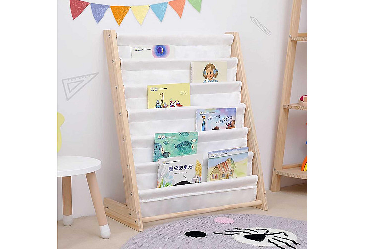 Детска етажерка за книги дърво, 6 рафта, Монтесори 64x30x79 см