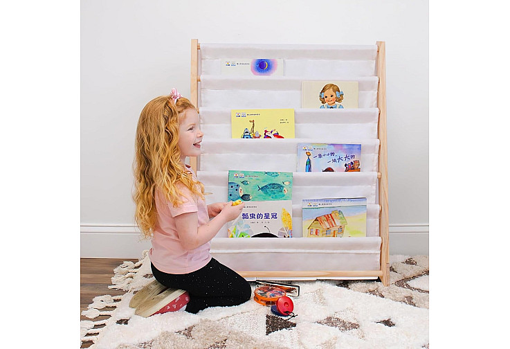 Детска етажерка за книги дърво, 6 рафта, Монтесори 64x30x79 см