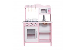 Детска дървена кухня за игра с аксесоари - розова