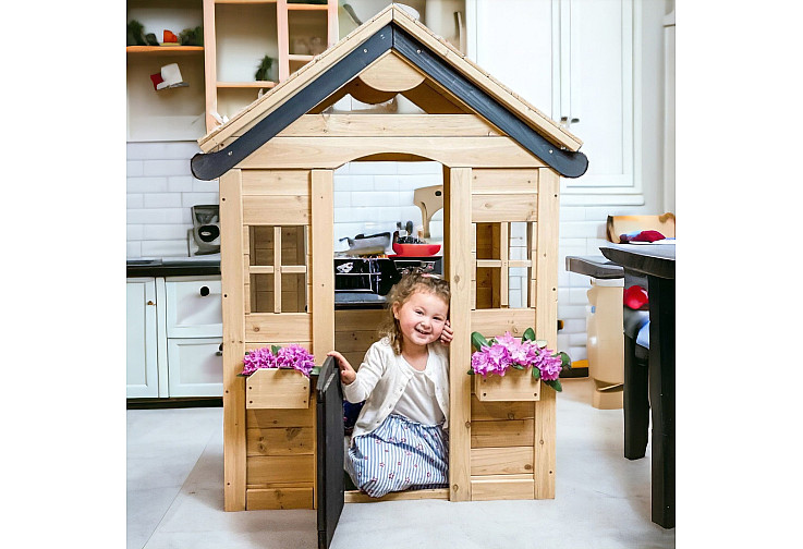 Детска къща за игра на открито, дървена, за двора и градината, 140 х 112 x 108 см