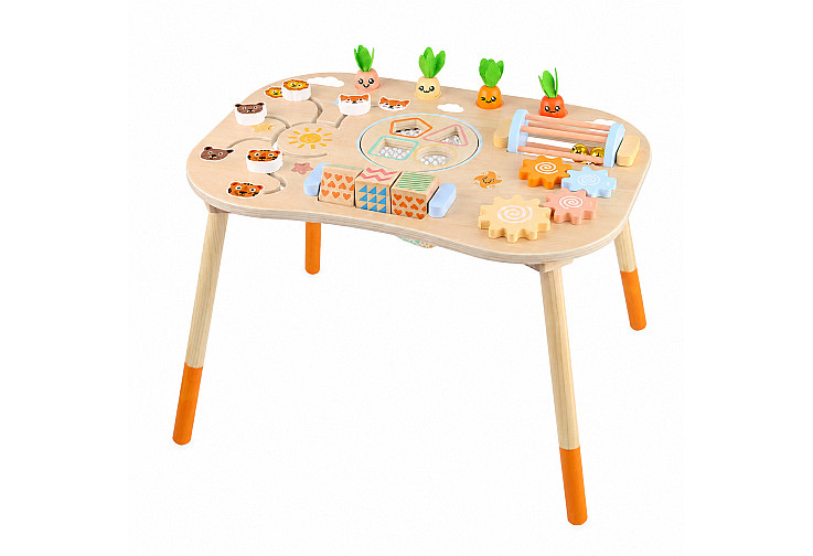 Детска Активна Маса GINGER HOME, Монтесори Център за игра 6 в 1, Масивно Дърво, 46x30.5x43.5 см