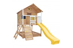 Детска къща за игра на открито, с пясъчник и пързалка, за двора и градината, дървена, 258х271.5х291 см
