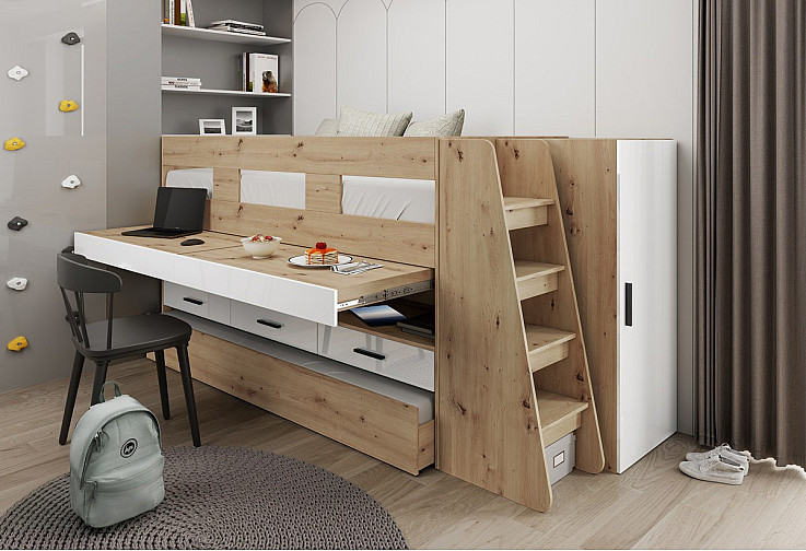 Детски комплект СИТИ 5052 - двуетажно легло, бюро и гардероб в едно bunk bed за модерна детска стая