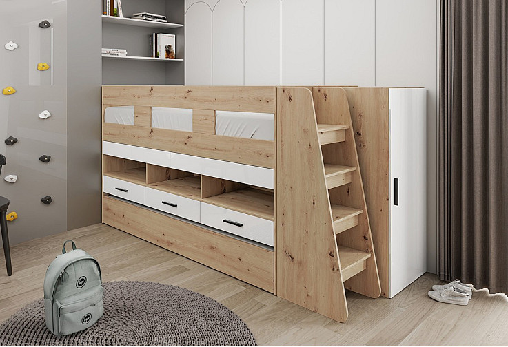 Детски комплект СИТИ 5052 - двуетажно легло, бюро и гардероб в едно bunk bed за модерна детска стая