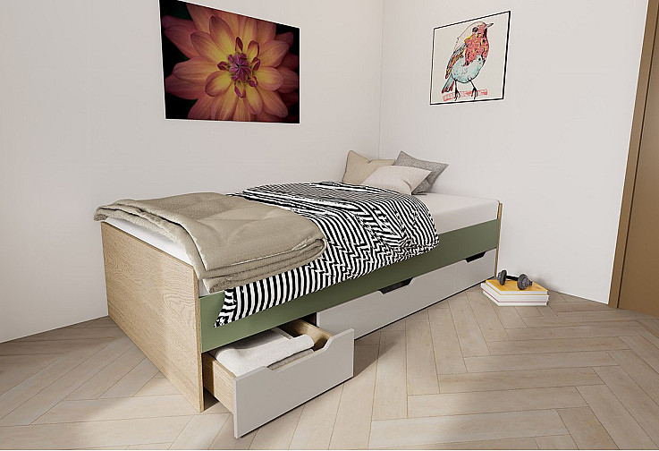 Единично легло с чекмеджета Сити 2050 за матрак 90 x 200 см
