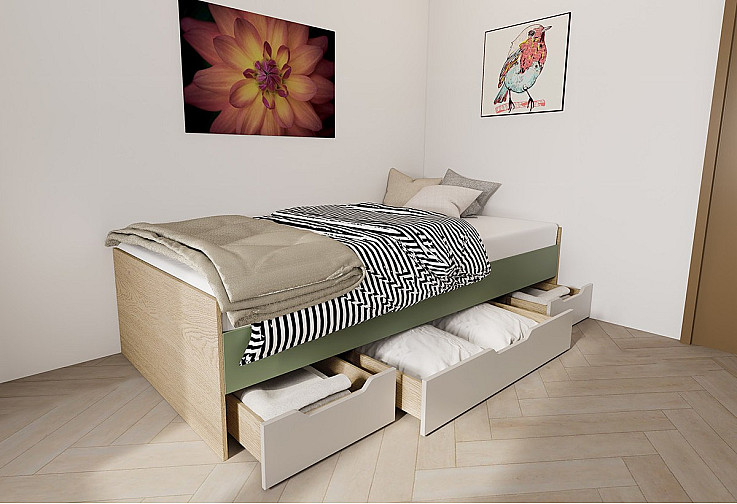 Единично легло с чекмеджета Сити 2050 за матрак 90 x 200 см