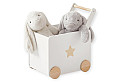Детска кутия за играчки GINGER HOME с колелца и дръжка за бутане, дървена, бяла, 38х45х54 см