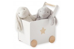 Детска кутия за играчки GINGER HOME с колелца и дръжка за бутане, дървена, бяла, 38х45х54 см