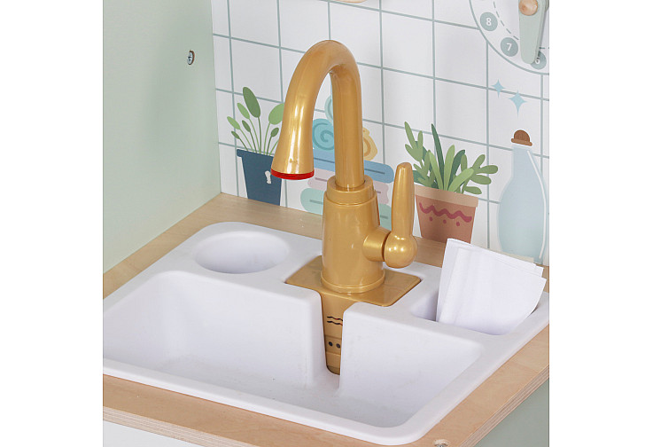 Детска Дървена Пералня 3 в 1 с Мивка с Течаща Вода и Сушилня GINGER HOME, 86×32×90 см
