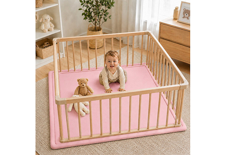 Детски мемори килим LOLLA, 150x200 см, 3,5 см дебелина, кадифено мек водоустойчив горен слой, мемори пяна, противохлъзгаща основа, розов