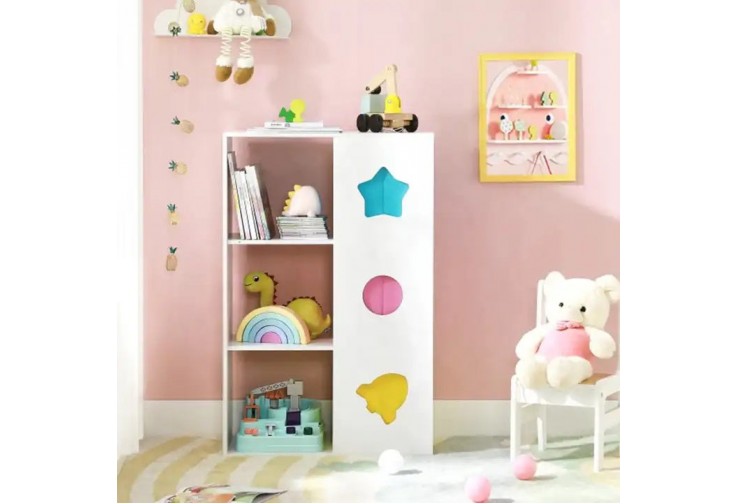 Детска секция за играчки и книжки, органайзер за съхранение с кутии, рафтове, за детска стая, бяло, синьо, розово, жълто