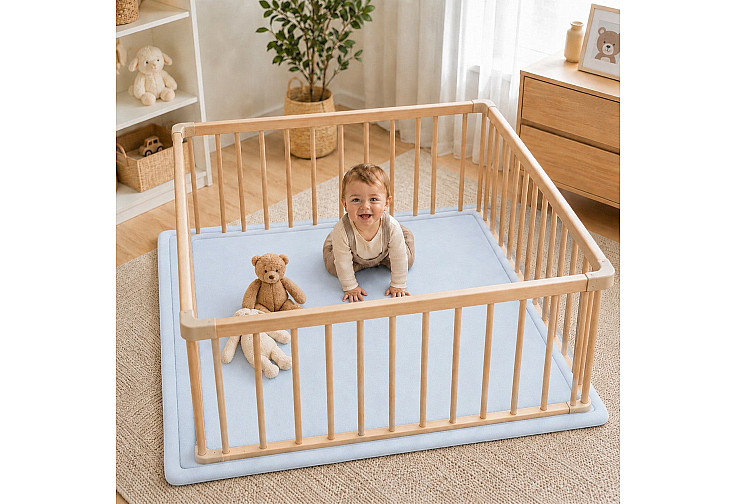 Детски мемори килим LOLLA, 150x200 см, 3,5 см дебелина, кадифено мек водоустойчив горен слой, мемори пяна, противохлъзгаща основа, син