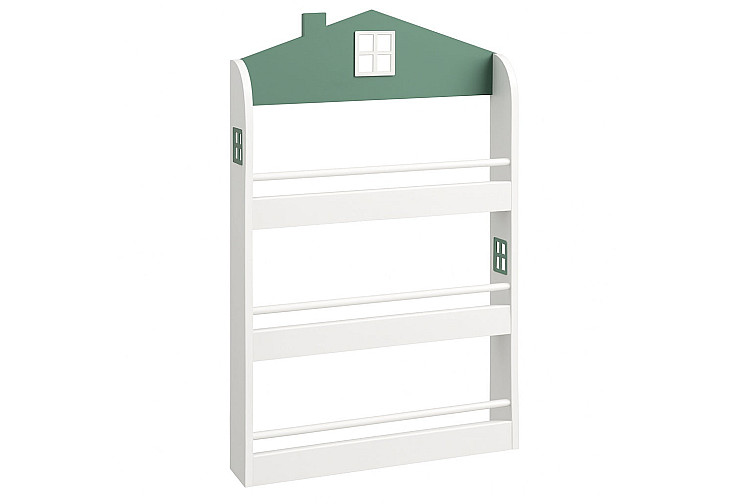 Детска етажерка за книги и играчки Къщичка, 3 рафта, дърво, 60x12x106 см