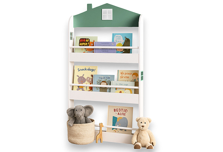 Детска етажерка за книги и играчки Къщичка, 3 рафта, дърво, 60x12x106 см