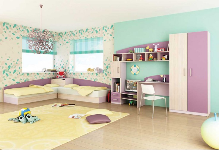 Детска стая ТОМАС - пясъчен дъб / лилаво / виолет