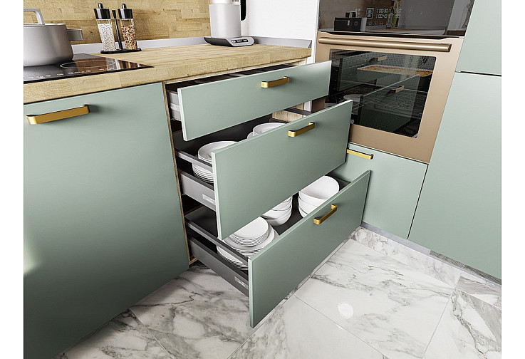 Модулна кухня City 9140 корпус сонома арвен 629 / фронт олив мат, крийм гланц и дъб натурал 12 