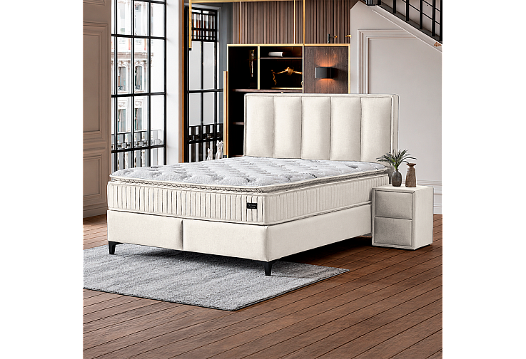 Тапицирана спалня с матрак HERMES 160 x 200 - слонова кост AN