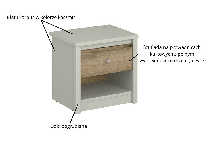 Нощно шкафче KARIN NOC 1S кашмир / дъб евок